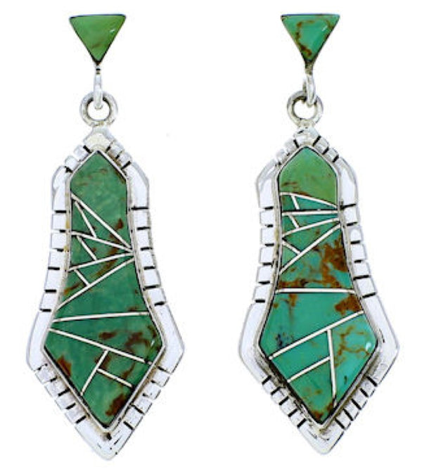 Turquoise Inlay Southwestern Sterling Silver Post Earrings MW73514
